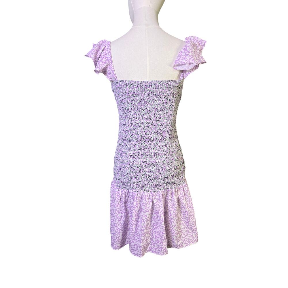 French Connection Lilac Floral Mini Dress Size 2 Smocked Ruffle Hem NWT - Picture 10 of 14